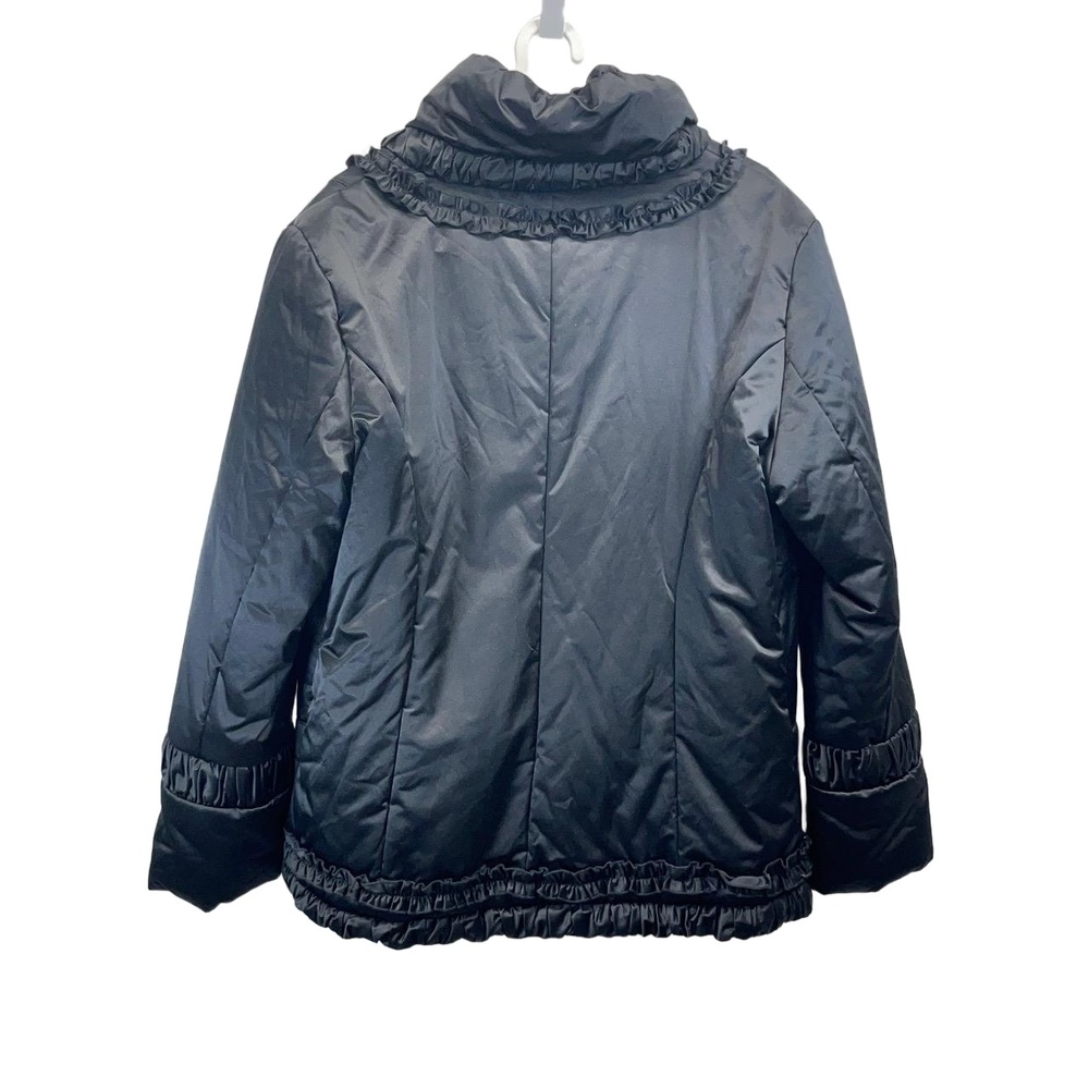 Dana Buchman Womens Black Zip Snap Ruffled Puffer Filled‎ Jacket XL - Picture 2 of 9
